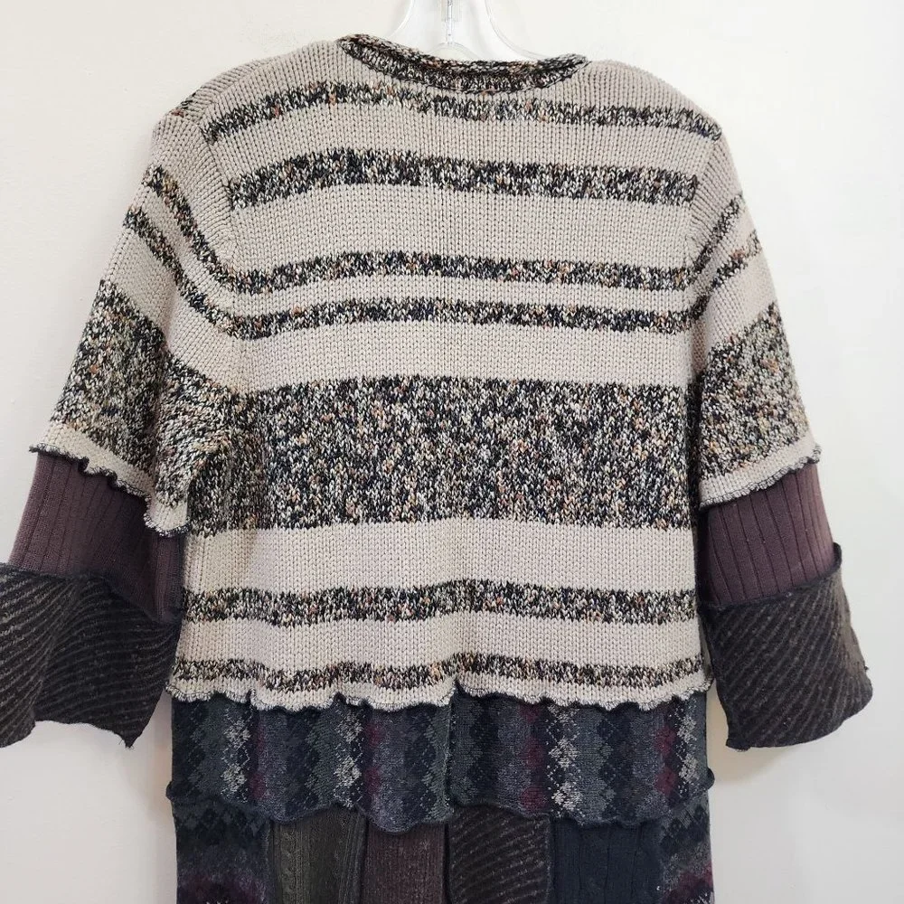 Magpie 1/2 button long boho patchwork duster sweater 3/4